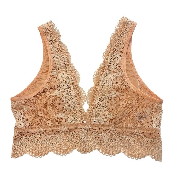 VICTORIA'S SECRET Angel Peach/Cream Long Line Plunge V-Neck Bralette Lace Large - Picture 2 of 5
